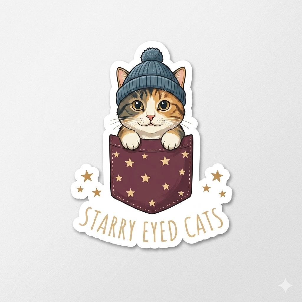 "Starry Eyed Cat" Pocket Pal Sticker